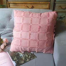 TROMSO 流蘇大格紋立體編織抱枕, 優雅粉