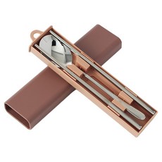 DOTO美食家便攜餐具組, 餐具1組 + 外殼, 1個, 磚紅色(外殼), 不鏽鋼(餐具)