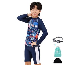 aquatica 兒童用防曬泳衣 一般泳鏡 5件組 AQA483