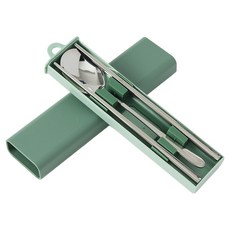 DOTO美食家便攜餐具組, 餐具1組 + 外殼, 1個, 綠色(外殼), 不鏽鋼(餐具)