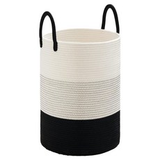 小麥購物 大容量加厚棉麻布髒衣籃 L218, 黑白色
