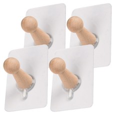 圓潤 免打孔無痕壁貼掛勾, 4個, 原木色