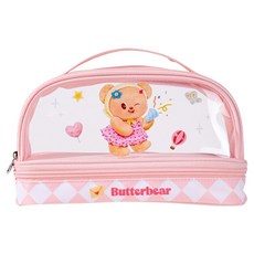 deLi 得力 奶油熊透明雙層手提筆袋, 粉紅色, 1個