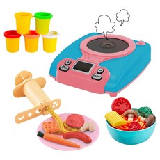 寶樂彩 彩泥黏土美食料理大師 附噴煙音樂電磁爐 + 彩泥5色 9913, 1套, 藍色 + 粉色