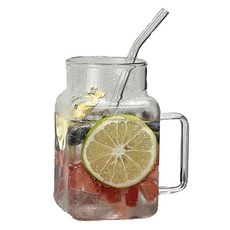 프렌치마르스 대용량 우유각 유리컵 600ml + 빨대 세트 MMM2710, 1세트