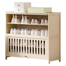 HAPPY LiFE 楠竹透氣翻門五層鞋櫃 12222 80公分, 5層, 奶白色