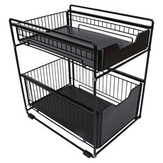 抽屜式雙層水槽置物架, 1個, 黑色