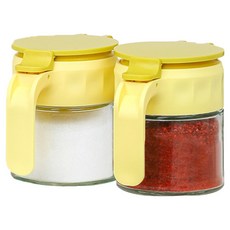Kitensil Sinoglass Kittensil Glassome Flip 單鍵式密封玻璃調味罐 黃色, 350ml, 2個