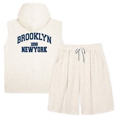 ILLUSO 特厚棉 Brooklyn1898 寬鬆版型無袖連帽T恤 百慕達單褶運動短褲 上下身套裝