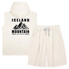 ILLUSO 特級雙面棉 Iceland 寬鬆版無袖連帽T恤 百慕達單褶運動短褲 上下套裝