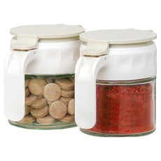 키텐실 시노글라스 글라썸 플립 원터치 밀폐 유리양념통 화이트, 2개, 350ml