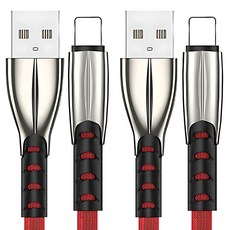 808 패브릭 아이언 단선방지 아이폰 호환 8핀 고속 충전 케이블, 레드, 2개, 1.2m