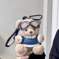 순잠 귀여운 파일럿 곰 인형 키링, 블루, 1개, 10cm