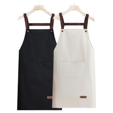 레브리아 가벼운 공방 화방 미용실 작업용 카페 방수 앞치마 2종 세트, 멜빵 블랙, 멜빵 화이트