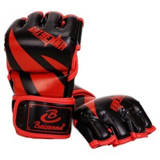 Baisenna EANLAB MMA 拳擊 泰拳 綜合搏擊手套 雙手套組, 1套, 02 塑型半指 黑紅色