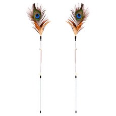 doongdoongpet 貓咪釣竿 華麗孔雀羽毛長桿玩具, 2個, 隨機出貨