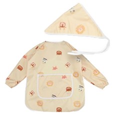 BEBE CHOUETTE 兒童圖案長袖美術罩衣 + 頭巾組