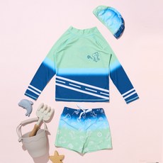 KIDSCOMO 兒童Beam防曬泳衣上衣下身 + 泳帽套組