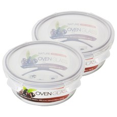 발룬피니 내열 강화유리 원형 밀폐용기, 2개, 400ml