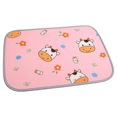 요런개 반려동물 양면 캐릭터 귀여운 매트, 05. 핑크 소, 1개