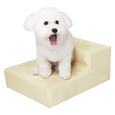 Ggassine 狗狗2層W寬版人造皮革階梯, 象牙白, 1個