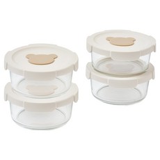 글라스락 베이비 곰돌이캡 원형 이유식 보관용기, 420ml, 4개