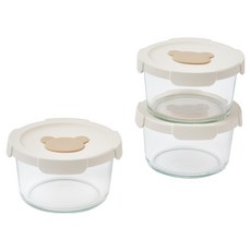 글라스락 베이비 곰돌이캡 원형 이유식 보관용기, 520ml, 3개