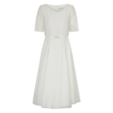 層次圓領腰帶連身裙