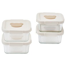 글라스락 베이비 곰돌이캡 정사각 이유식 보관용기, 450ml, 4개