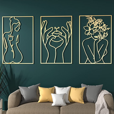 Tradeway 時尚風格室內裝飾金色鋼製相框3件組, 1套