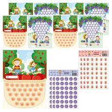 슈퍼쌤 양면 칭찬 사과 포도 스티커판 9p+ 사과 스티커 3p + 포도 스티커 3p 세트, 혼합색상, 1세트