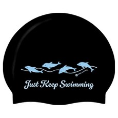 KeepSwimming 舒適帽海豚波浪矽膠泳帽, 1個, 黑色
