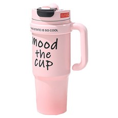 大容量雙飲手把保溫杯, 粉色, 1L, 1個