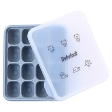 Bebelock 嬰兒矽膠副食品分裝盒 16格, 1個, 240ml, 藍灰色