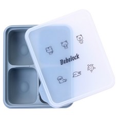 Bebelock 寶寶矽膠副食品分裝盒 4格, 1個, 藍灰色, 400ml