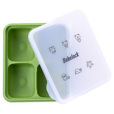 Bebelock 寶寶矽膠副食品分裝盒 4格, 1個, 橄欖綠, 400ml