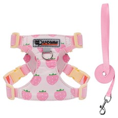 파스텔펫 강아지 패턴 하네스 + 리드줄 세트, 딸기, 1세트