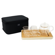LInox 廚之坊 時尚旅行套裝組 大 L'003, 1組, 透明色, 玻璃壺 + 玻璃杯 4個 + 茶盤 + 旅行袋