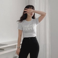 Quni Girls女款發泡Pasta Crop褶皺短袖T恤