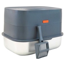 REDPUPPY 貓咪提摩西圓頂不鏽鋼貓砂盆, 深灰色, 1個