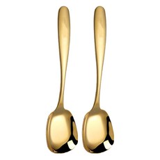 瑞典廚房 304不鏽鋼方頭湯匙/甜點匙, 2支, 單件, 金色