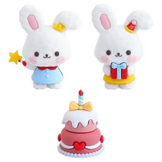 PDS家居裝飾 毛茸茸派對兔子 PVC室內裝飾品公仔 3件組, 派對套裝粉紅色