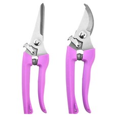Masyatu 花園花卉修枝不鏽鋼剪刀 直式 + 彎式套組 紫色, 1套