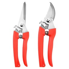 Masyatu 花園花卉修枝不銹鋼剪刀 直型 + 彎曲型組合 紅色, 1套