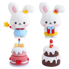PDS家居裝飾 毛茸茸派對兔子 PVC室內裝飾公仔 4件組, 混合色