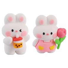 PDS家居裝飾 圓滾滾可愛兔子 PVC裝飾公仔 2件組, 混合色