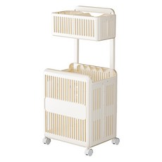 純棉折疊式縫隙收納 2層 移動式洗衣籃, 象牙白