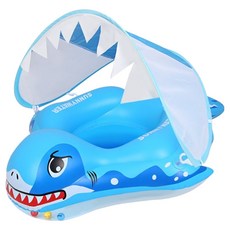 SUNNYWATER 嬰幼兒鯊魚遮陽學步泳圈, 1個, 藍色