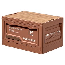 순잠 측면도 열리는 접이식 우드 상판 감성 캠핑박스, 브라운, 1개