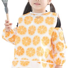 BEBE CHOUETTE 圖案一體式無袖美術圍裙袖套組, 橙色狂熱